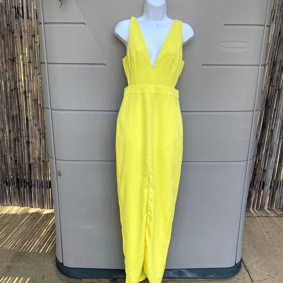 NBD Revolve Yellow Cut Out Maxi Greta Gown Dress Sz Small - Picture 7 of 11